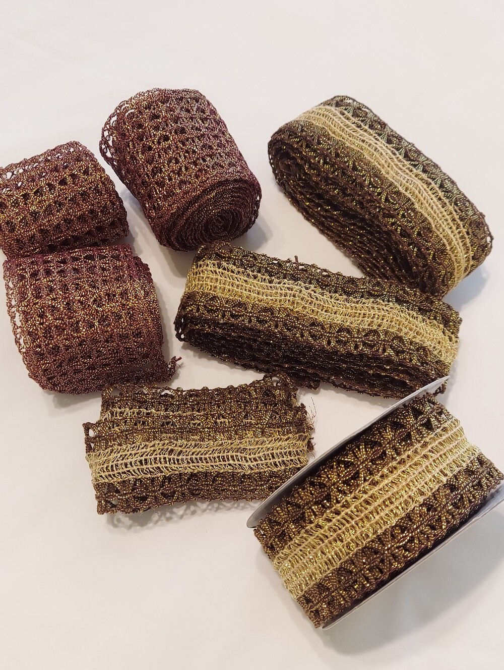 Decorative Metallic Bronze Gold Wired Ribbon, Over 15 Yds, 1yd To 3 1/2 Yd Pcs